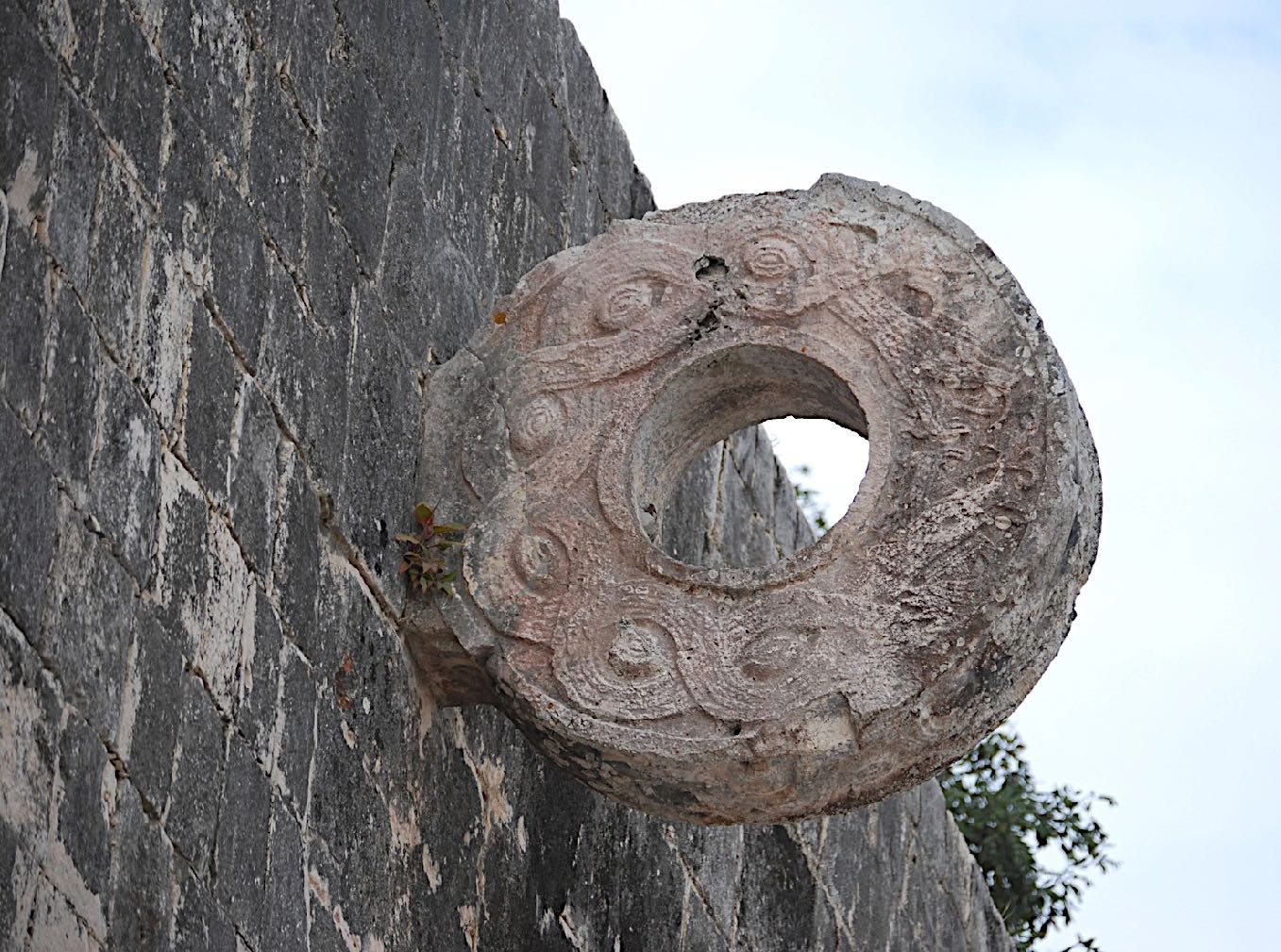 Ancient Mayan stone ring at the ball court of Chichen Itza